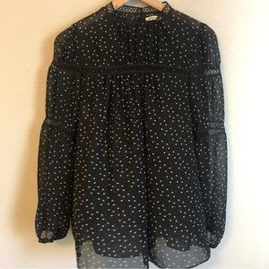 MAX studio black with white polka dots mesh long sleeve high neck blouse size m